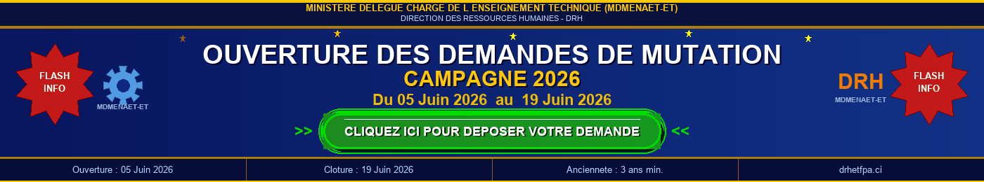 Ouverture Demandes de Mutation 2026 - MDMENAET-ET